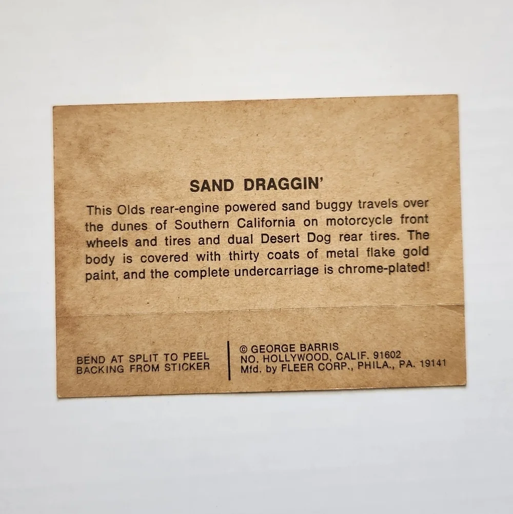 🏜️ Vintage 1970 Fleer GEORGE BARRIS Kustom City Sticker - SAND DRAGGIN’ 🏎️💨